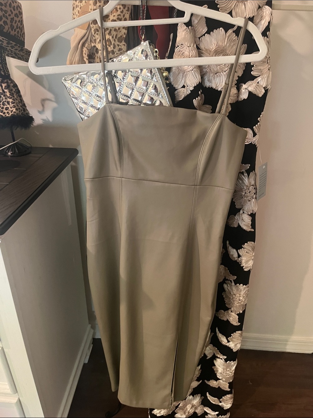 Express Taupe Faux Leather Midi Slip Dress